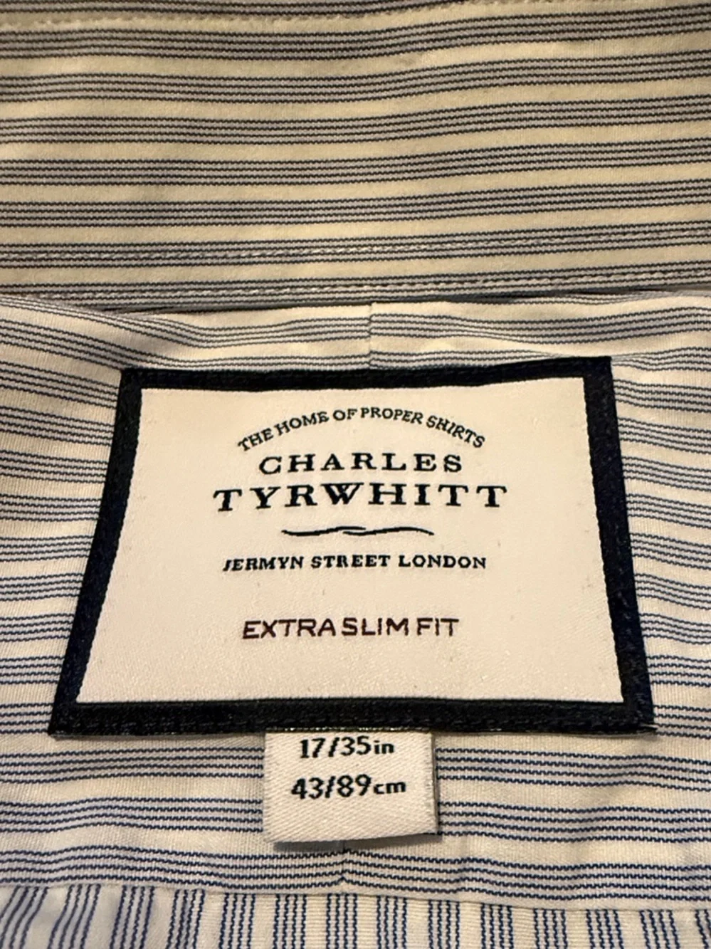 Charles Tyrwhitt Extra Slim Fit Sky Blue And White Thin Pinstripe Dress Shirt - Picture 3 of 4